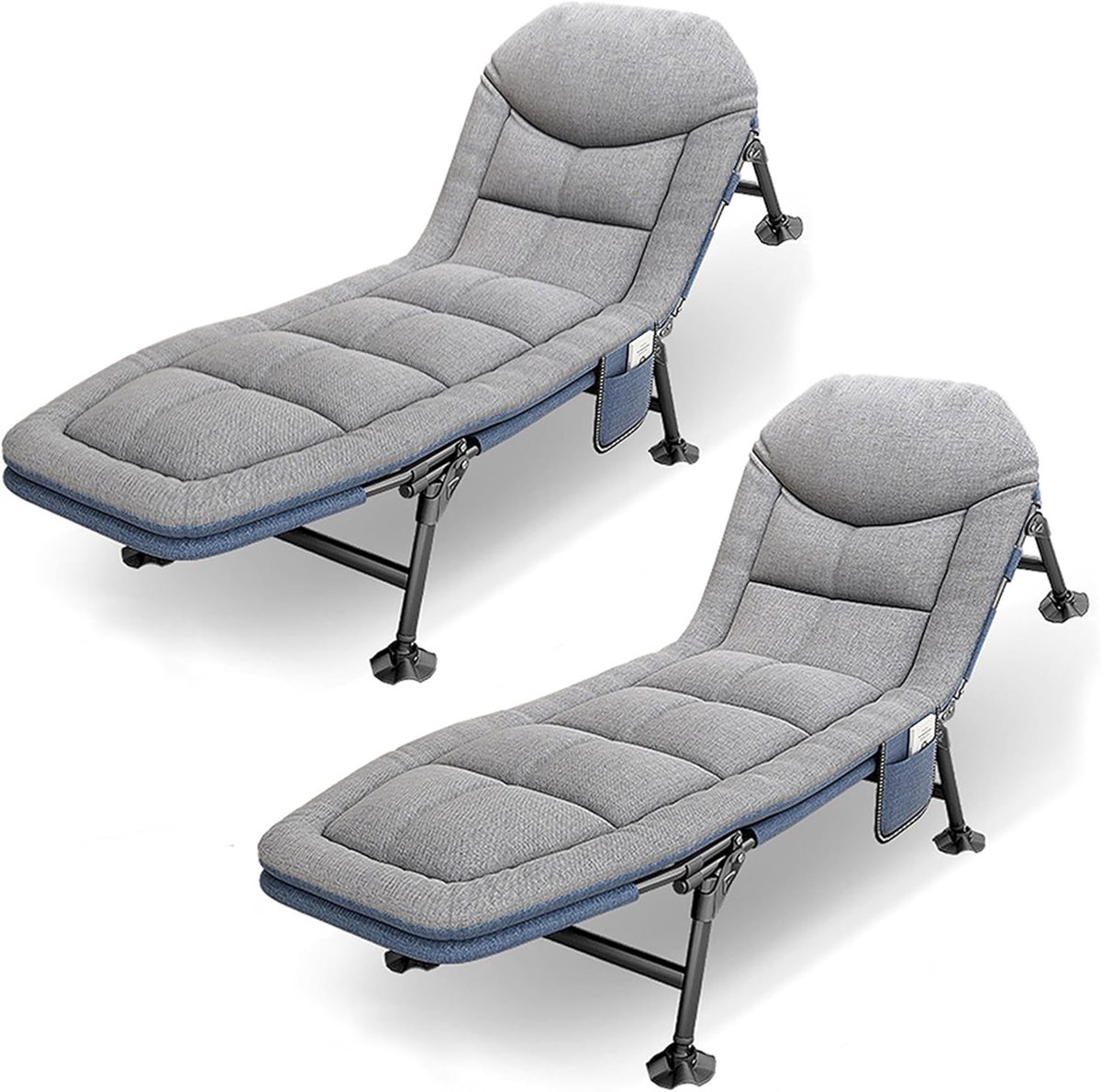 Veldbed Inklapbaar - Campingbed Ligstoel - Buiten Ontspannen - XXL Matras - 150 kg Belastbaar - Grijs