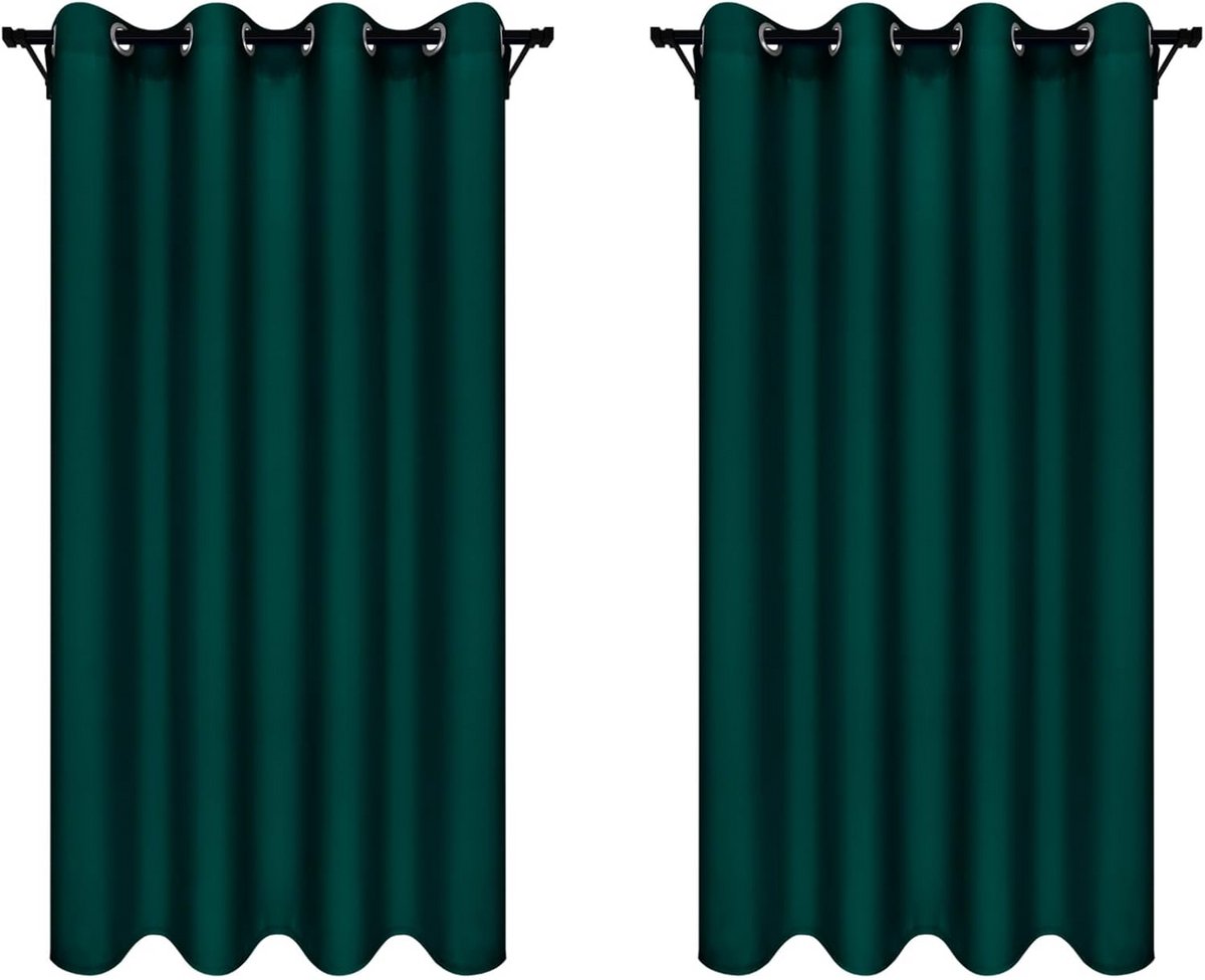 Gordijn Set - Decoratieve Panelen - Privacy Creëren - Met Metalen Oogjes - 140 x 230 cm - Donkergroen