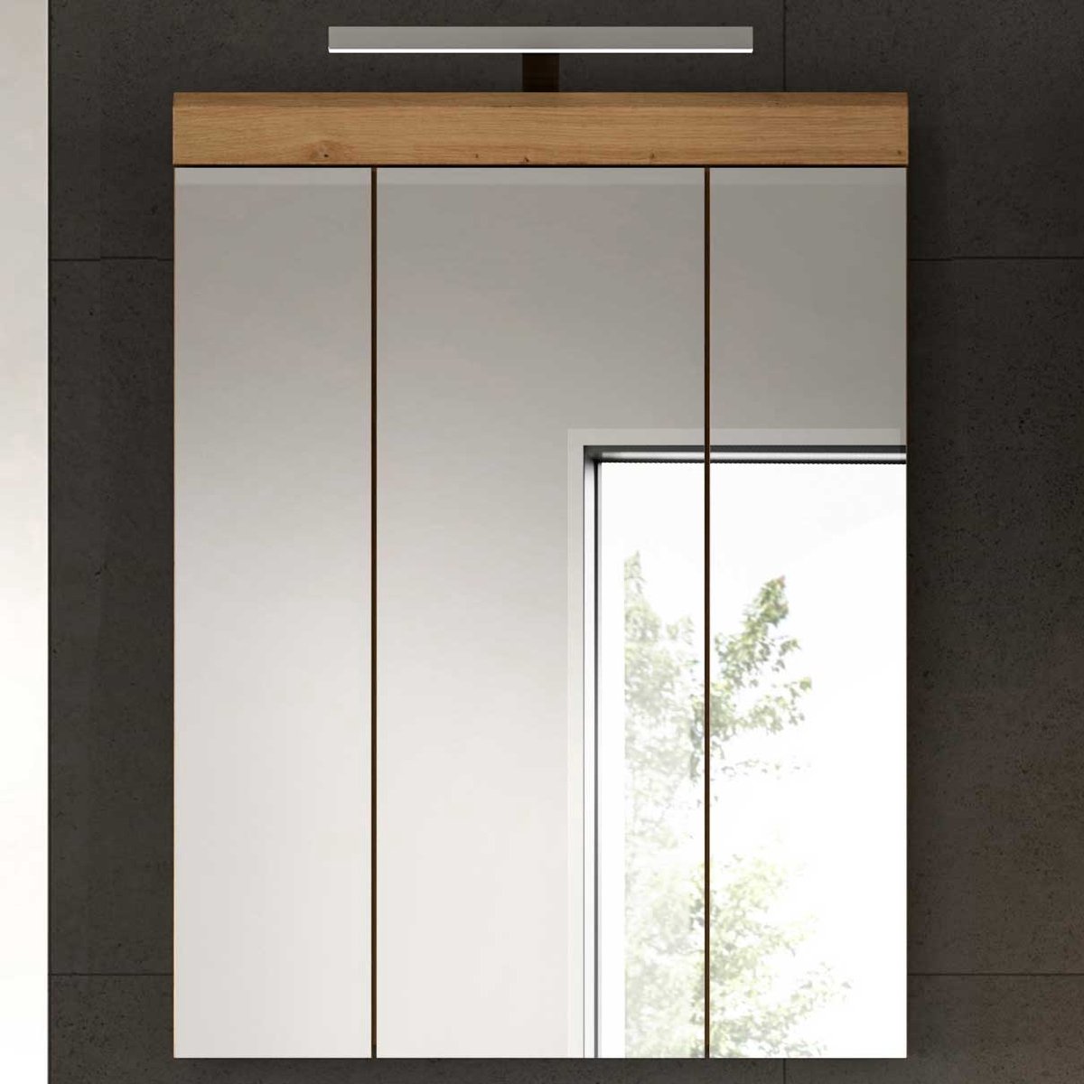 Spiegelkast Scout Xonox Met Verlichting - 60x79x18 Cm - Saliegroen & Artisan Eik - Xonox - Badkamer Spiegelkast - Bruin - Spaanplaat