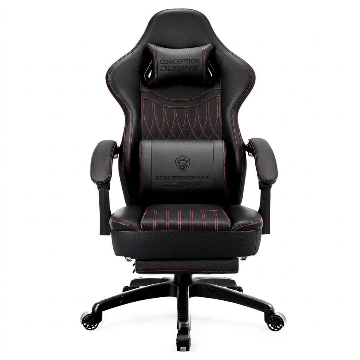 Dowinx - Ergonomisch - Gamingstoel/Bureaustoel - PU leer, voetsteun, massage, zitkussen - Zwart