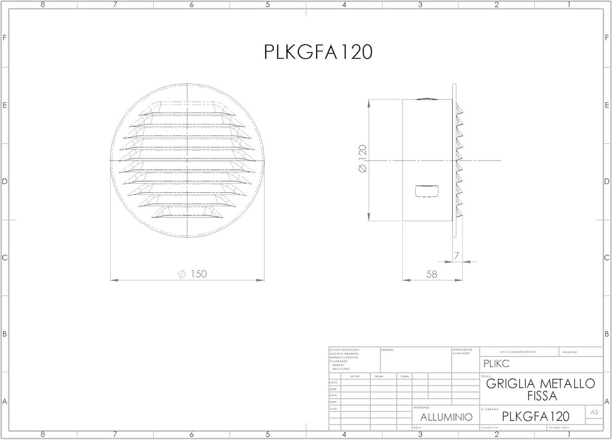 Ventilatierooster Rond - Wandrooster Aluminium - Effectieve Ventilatie - Geïntegreerd Insectennet - Gat 120 mm - Aluminium