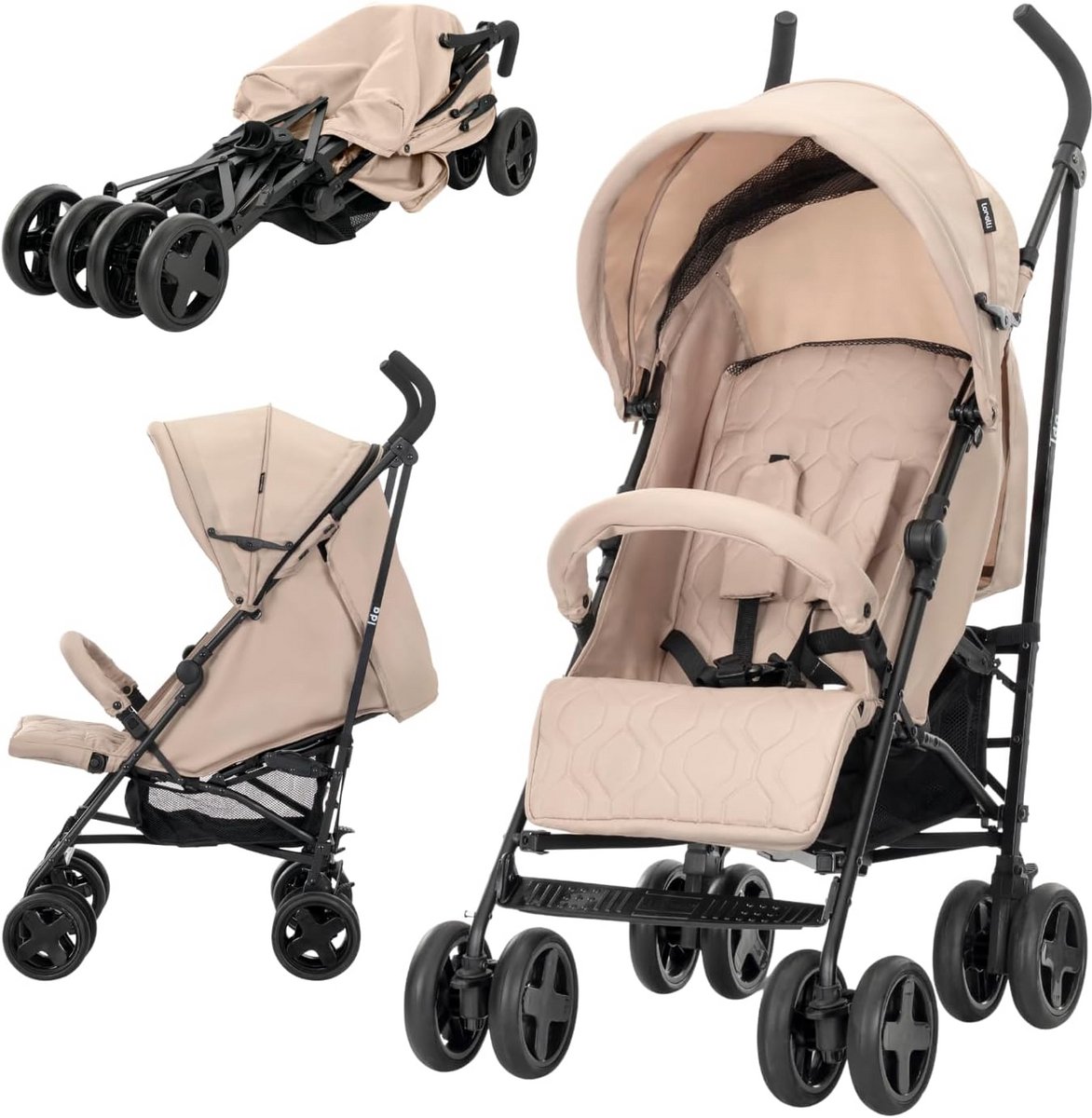 Kinderwagen Buggy - Reisbuggy Lichtgewicht - Compact Reizen - Verstelbare Rugleuning - 8.8 kg - Beige Zwart