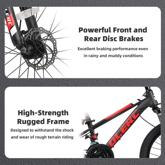 Skyline Kindermountainbike 20 inch, Fiets voor Jongens en Meisjes, Leeftijd 6-12 Jaar, 21 Versnellingen, Voorwielophanging, Schijfremmen, Stevig Frame, Zwart van Merkloos — afbeelding 2
