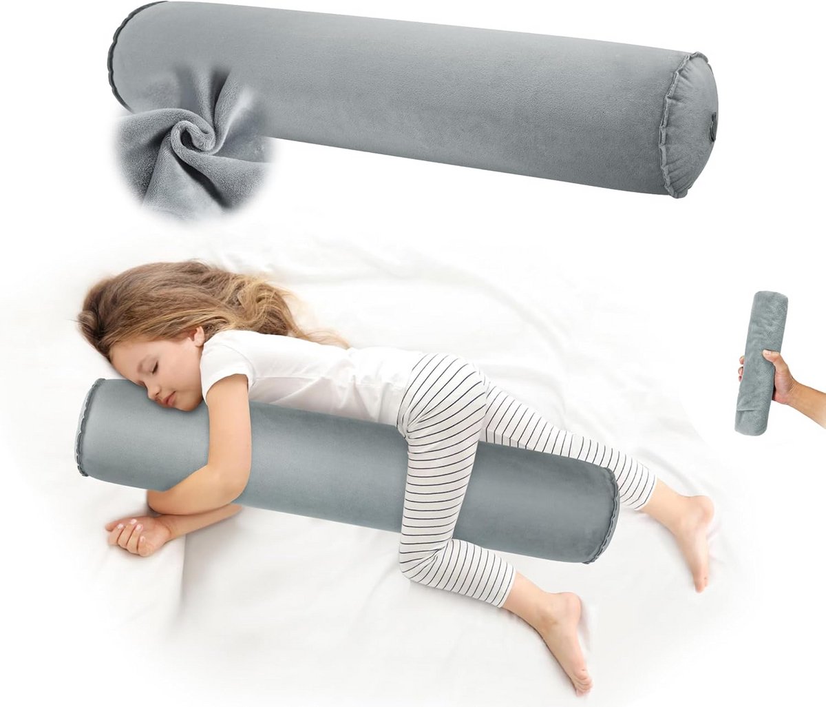Opblaasbaar Slaapkussen - Lichaamskussen Steunkussen - Zijslapen Comfort - Lichtgewicht Compact - 90 x 20 cm - Grijs