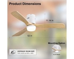 Miryx Plafondventilator - 18W LED-verlichting - Omkeerbare DC-motor - Smart Lamp Met Afstandsbediening - 6 Standen - Hout Bladen -