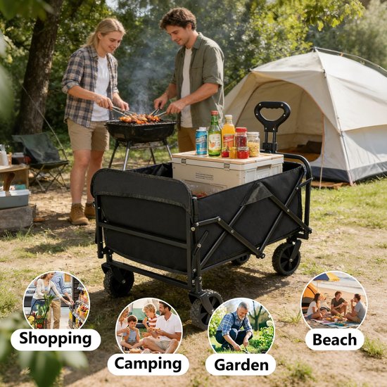 Emvae Bolderkar - Opvouwbare Bolderkar - Bolderwagen - 150L - 75 kg Draagvermogen - Zijvakken - Stalen Frame - Zwart — afbeelding 4