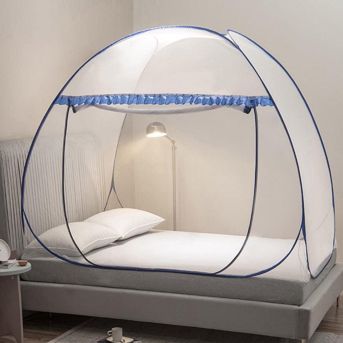 Klamboetent voor bed - Muggennet tent - Bescherming tegen insecten - Met netbodem - Tweepersoons - Blauw
