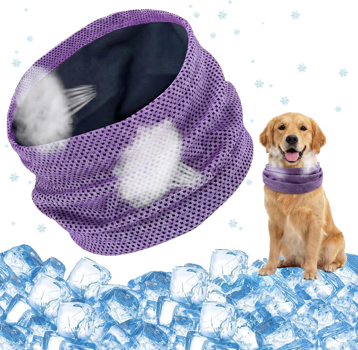 Koelhalsband voor honden – Koelsjaal – Ademend ontwerp – Herbruikbaar – Helpt honden de zomerhitte te doorstaan – 46 x 12 cm – Maat M – Paars
