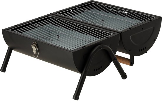 Compacte Houtskoolbarbecue met Deksel - Tafelbarbecue & Reisbarbecue - Dubbel Chroom-Plated Grillrooster (34 x 21 cm) - Met Ventilatieschuif & Houten Handgreep - Zwart — afbeelding 5