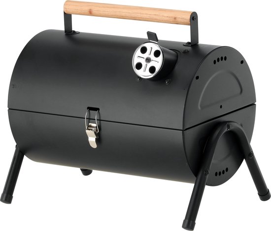Compacte Houtskoolbarbecue met Deksel - Tafelbarbecue & Reisbarbecue - Dubbel Chroom-Plated Grillrooster (34 x 21 cm) - Met Ventilatieschuif & Houten Handgreep - Zwart — afbeelding 4