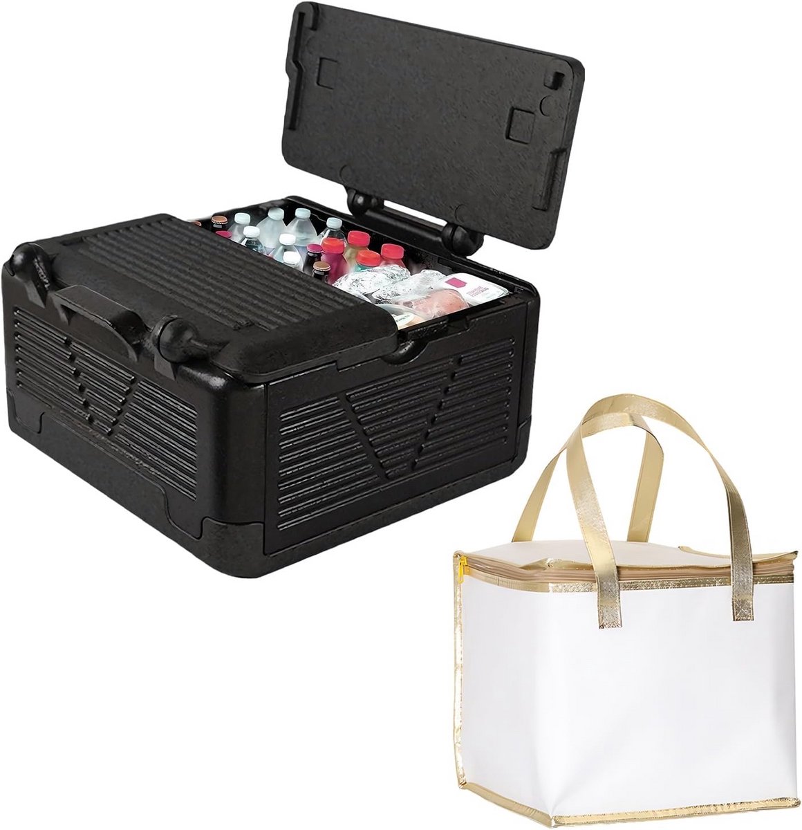 Opvouwbare Thermobox - Isolatietas - Voedseltransport - Met thermozak - 42x42x25 cm - Zwart