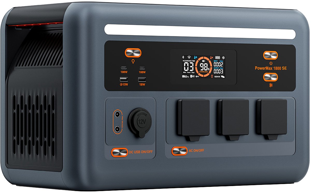 OSCAL PowerMax 1800 SE Draagbaar Power Station - 1024Wh Generator - LiFePO4 - 1800W Zonnegenerator - Met Solar Ingang - Voor Noodpakket, Stroomuitval, Kamperen en Outdoor