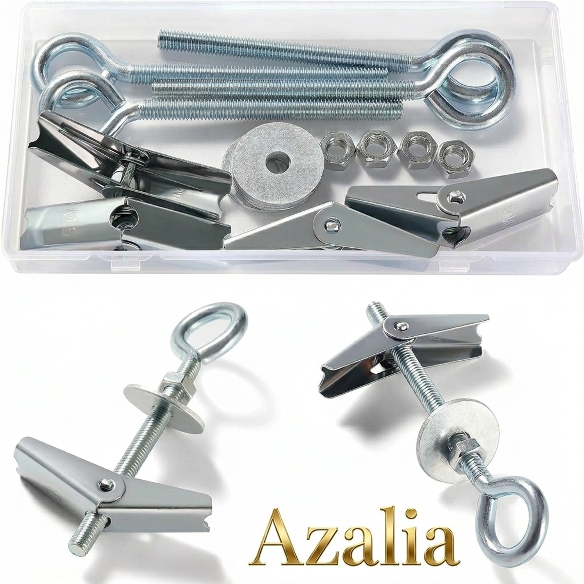 Azalia 4 Sets M6 Wing Spring Hook, Spring Toggle Wing Gesloten Haak, Plafond Gipsplaat Montage Haak, met Zeskant Moeren, Ringen, voor Gipsplaat Holle Wanden Hangende Planten Bevestiging