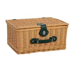Rieten picknickmand/-koffer voor 2 personen met geïsoleerd koelvak en bestekset; complete picknickset voor kamperen, het strand of Kerstmis – Lichtbruin