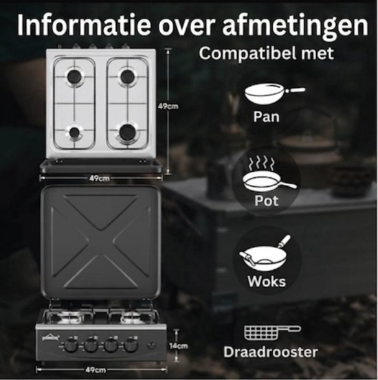 HOMELUX 4-pits campinggasfornuis - 6,2 kW - Buitenfornuis - Kookstel - Gasstel - INCL 1,5 m aansluitslang en 50 mbar drukregelaar van Homelux — afbeelding 4