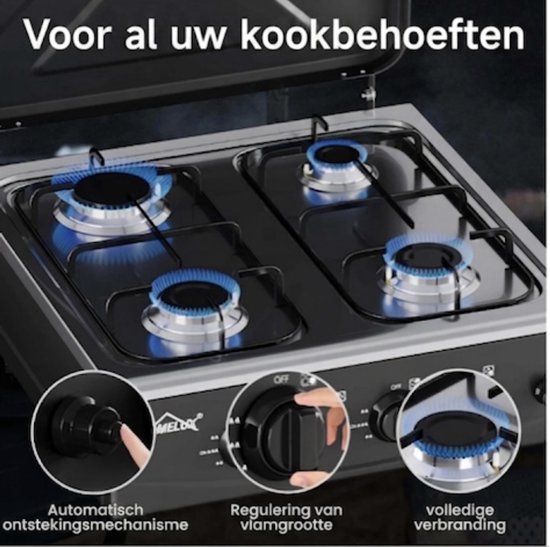 HOMELUX 4-pits campinggasfornuis - 6,2 kW - Buitenfornuis - Kookstel - Gasstel - INCL 1,5 m aansluitslang en 50 mbar drukregelaar van Homelux — afbeelding 5