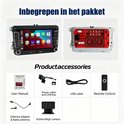 ESSGOO autoradio met Apple CarPlay en Android Auto, inclusief de meegeleverde accessoires: handleiding, kabels, camera en afstandsbediening.