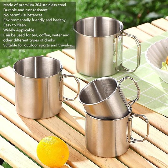 2 stuks beker - bergbeklimmersbeker - campingbeker - theebeker - koffiebeker - opvouwbaar - verwarmbaar - metalen waterbeker - buitenaccessoires - geschikt voor kamperen, bergbeklimmen, wandelen (zilver, 8,5*8 cm) — afbeelding 3