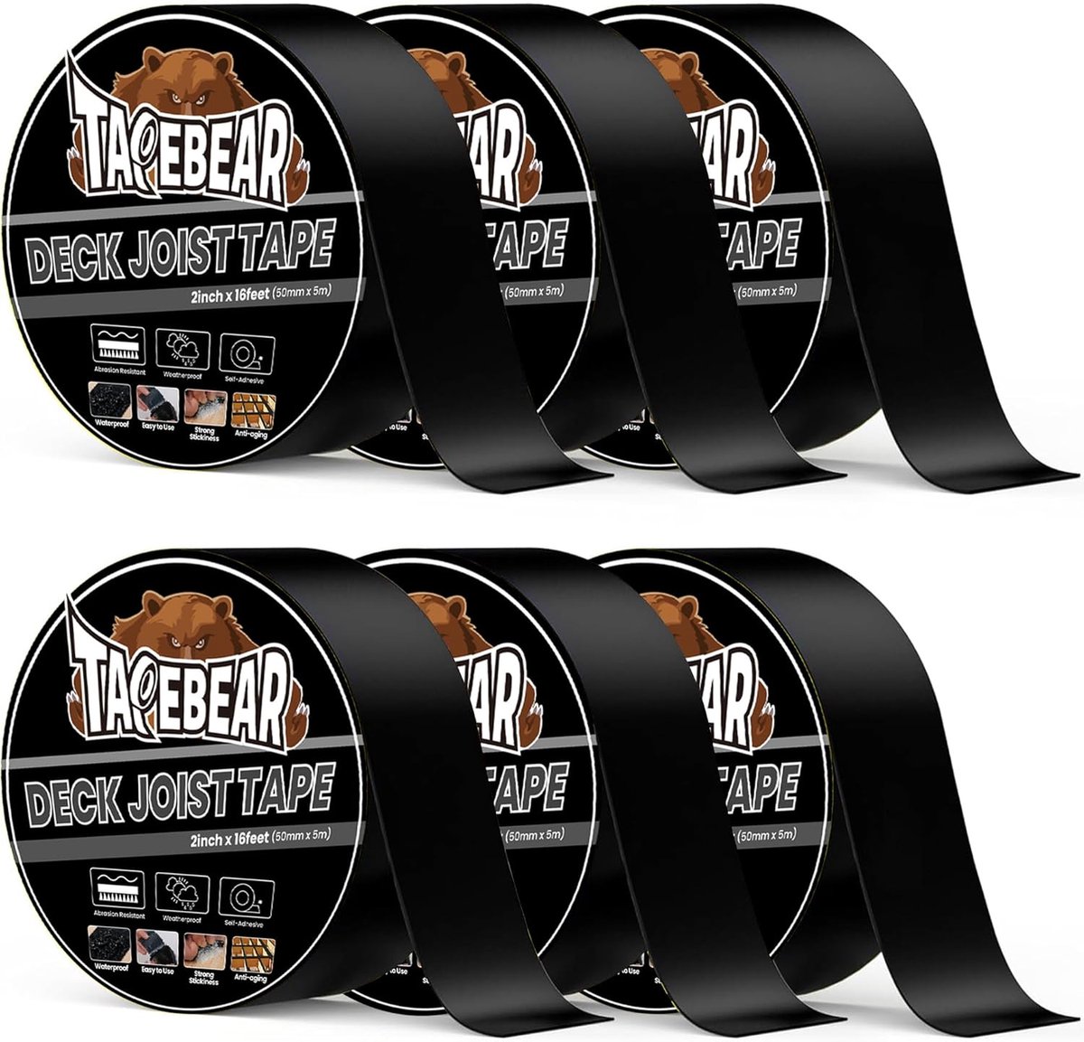 Butyl Tape - Afdichtingstape - Hout Beschermen - Superieure Weertolerantie - 6 Rollen 50mm x 5m - Zwart