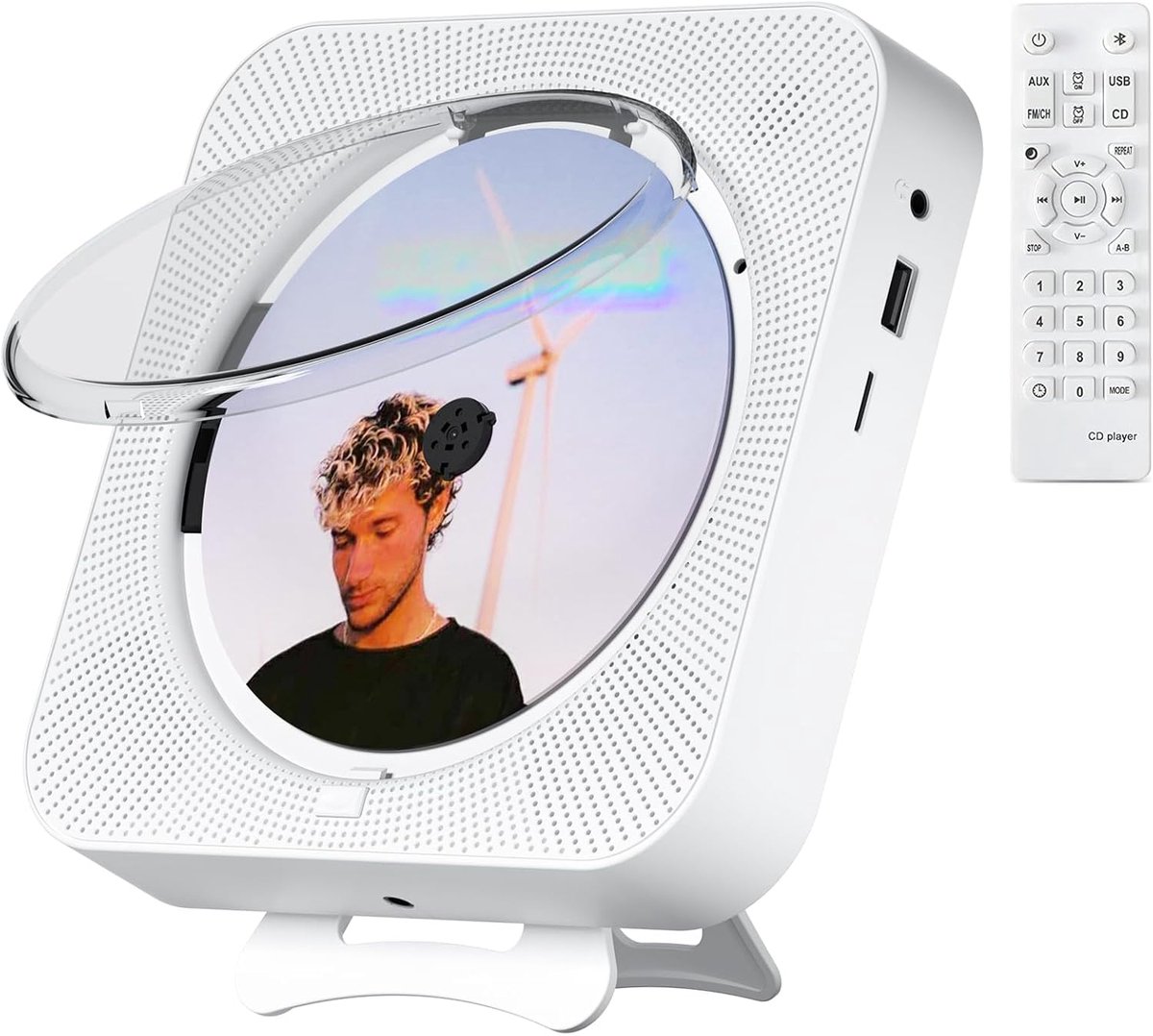 Draagbare CD Speler - Muziekspeler Bluetooth - Muziek Luisteren Thuis - Dubbele Hi-Fi Speakers - Met Afstandsbediening - Wit