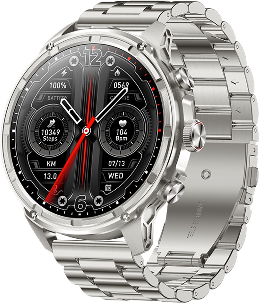 WizBay Premium Select® 1.85 Sport Smartwatch – Dames & Heren – Bluetooth Bellen – Hartslagmeter – Bloeddrukmeter – O2 Zuurstofmeter – 60+ Sportmodi – LED Zaklamp – IP68 Waterdicht – FitCloud Pro – Android & iOS - Zilver