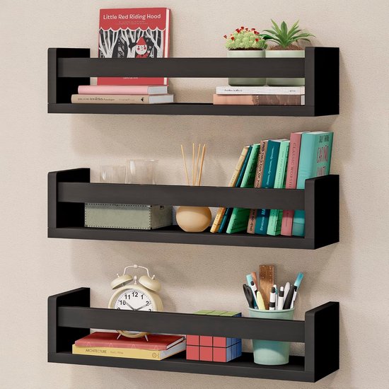 Foto: Houten wandplanken boekenrek kinderkamer boeken opslag set van drie 41 cm zwart