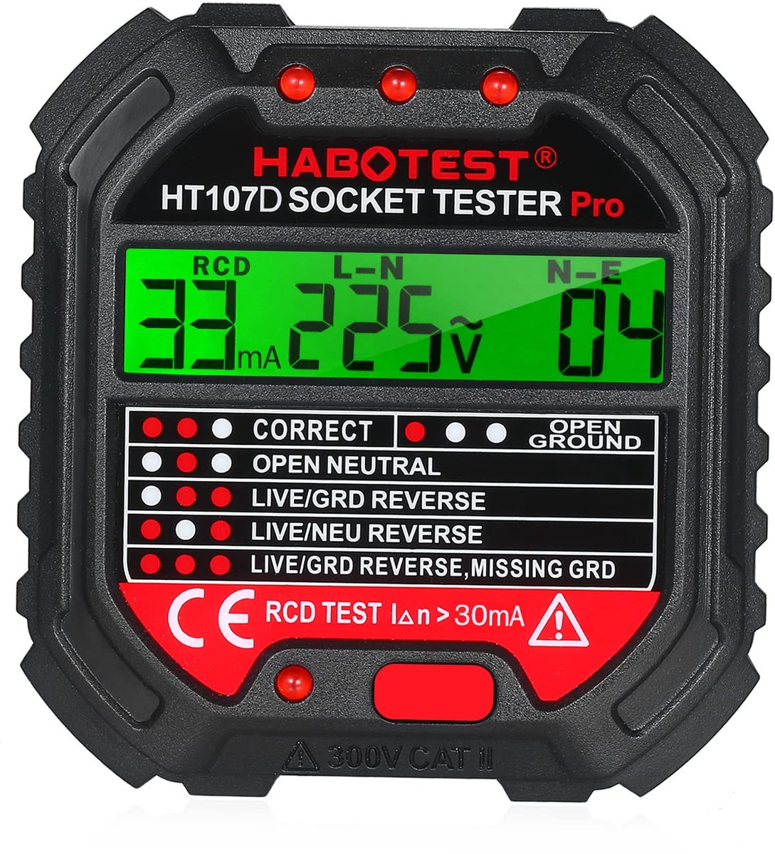 Geavanceerde GFCI Uitlaat Tester met Spanning Weergave - Stopcontact Spanning Detector 90~250V / 45~65Hz