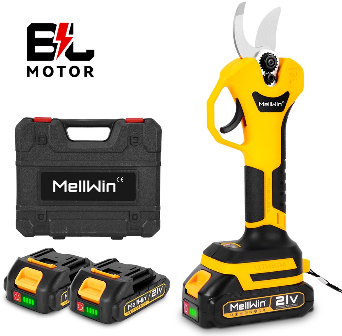 MELLWIN Accu Snoeischaar 30mm, 2 Versnellingen, Borstelloze Elektrische Takkenschaar voor Fruitbomen & Bonsai