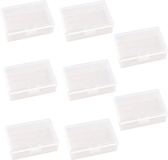Lot de 8 petites boîtes de rangement en plastique transparent avec couvercle – Boîtes rectangulaires Mini pour Bijoux, Accessoires de vêtements pour bébé, Perles, matériel de loisirs créatifs ou en-Snacks – Transparent – ​​93 x 66 x 32 mm