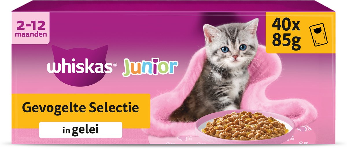Whiskas Whiskas Kattenvoer - Junior - Gevogelte Selectie in gelei - 40x85g