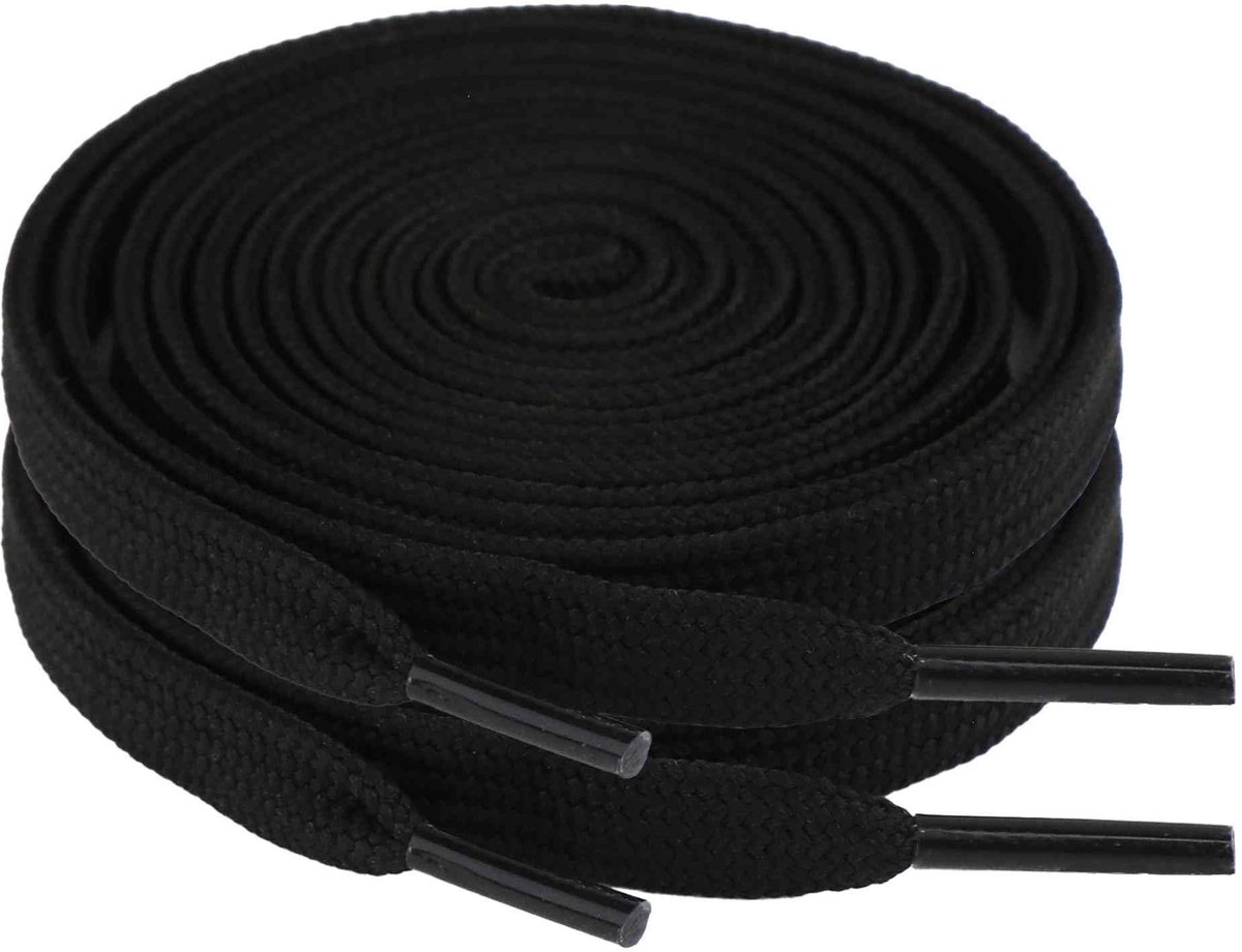 Dailygoods- Veters 130 cm - Zwarte Veters - Platte Veters - Polyester Veters - Veters voor Sneakers/Loopschoenen - Duurzaam en Robuust - Schoenveters