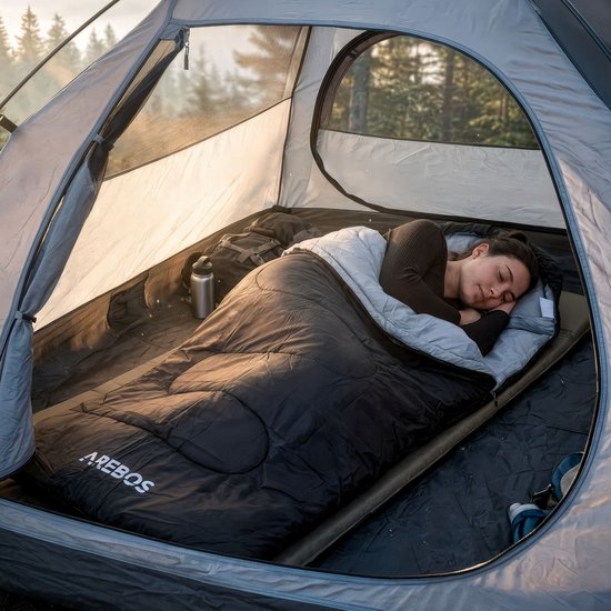 AREBOS Slaapzak 220 x 83 cm 5-25°C Lichtgewicht Camping Outdoor Reizen Zwart van AREBOS — afbeelding 5