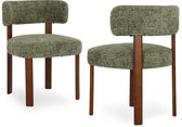 COLAMY Houten eetkamerstoelen - set van 2 - stoffen stoelen voor de eetkamer - open gebogen rugleuning - dik zitkussen - gestoffeerde keukenstoel - antislipzolen - Mosgroen