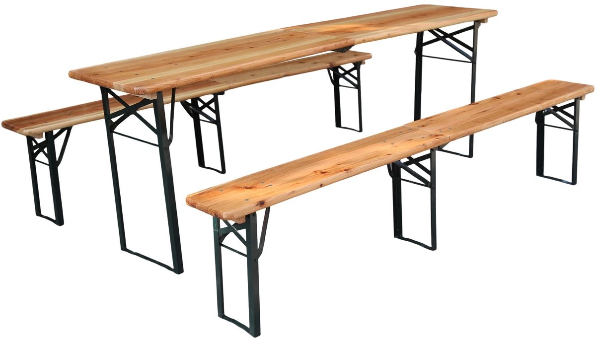 Turold - Picknicktafel - Biertafel - Houten Tuinbank - Houten Biertafel - Opvouwbare Biertafel/Picknicktafel, Hout/Staal 220cm