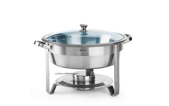 HENDI Ronde chafing dish - glazen deksel - 3,5L - inclusief brandpastahouder - roestvast staal — afbeelding 3