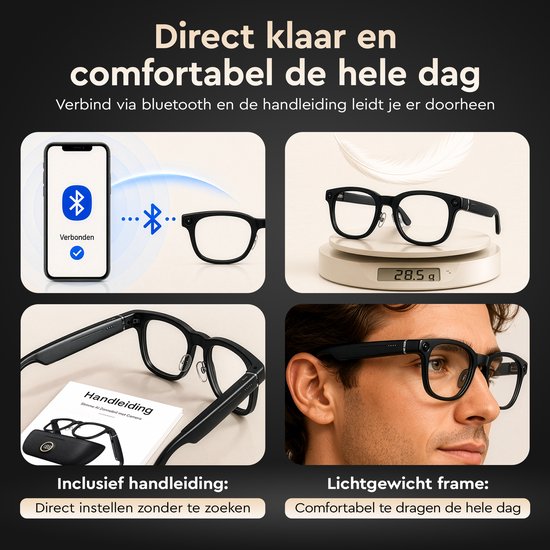 K&L Camera Bril met Foto Camera - 4K HD – 3820MAH – Mini Spy Camera - Smart Bril - NL-app - Oplaadhoes — afbeelding 2