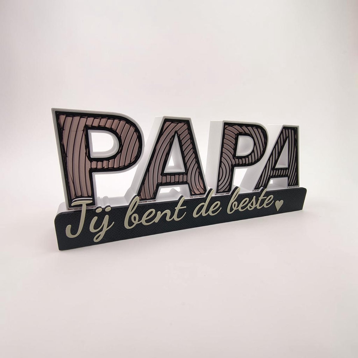 Cadeau voor Papa - 3D Geprint Decoratie Bord "PAPA, jij bent de beste" - Vaderdag Cadeau / Verjaardagscadeautje Man - Zwart/Wit/Beige