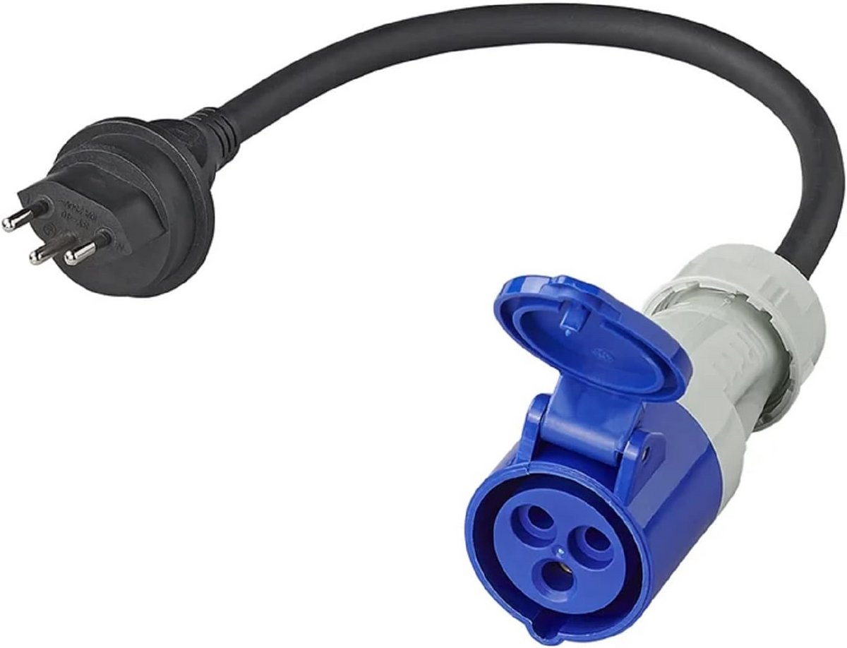 Camping Adapter Kabel - CEE Schuko - Stroom Aansluiten - VDE Neopreen Kabel - 40 cm - Zwart