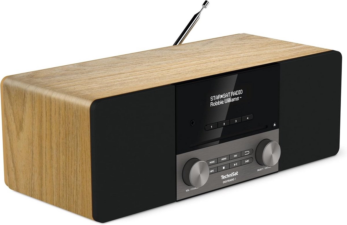 Stereo DAB Radio - Compact Systeem - Muziek Luisteren - Hout met Aluminium - 38 x 13 x 16.8 cm