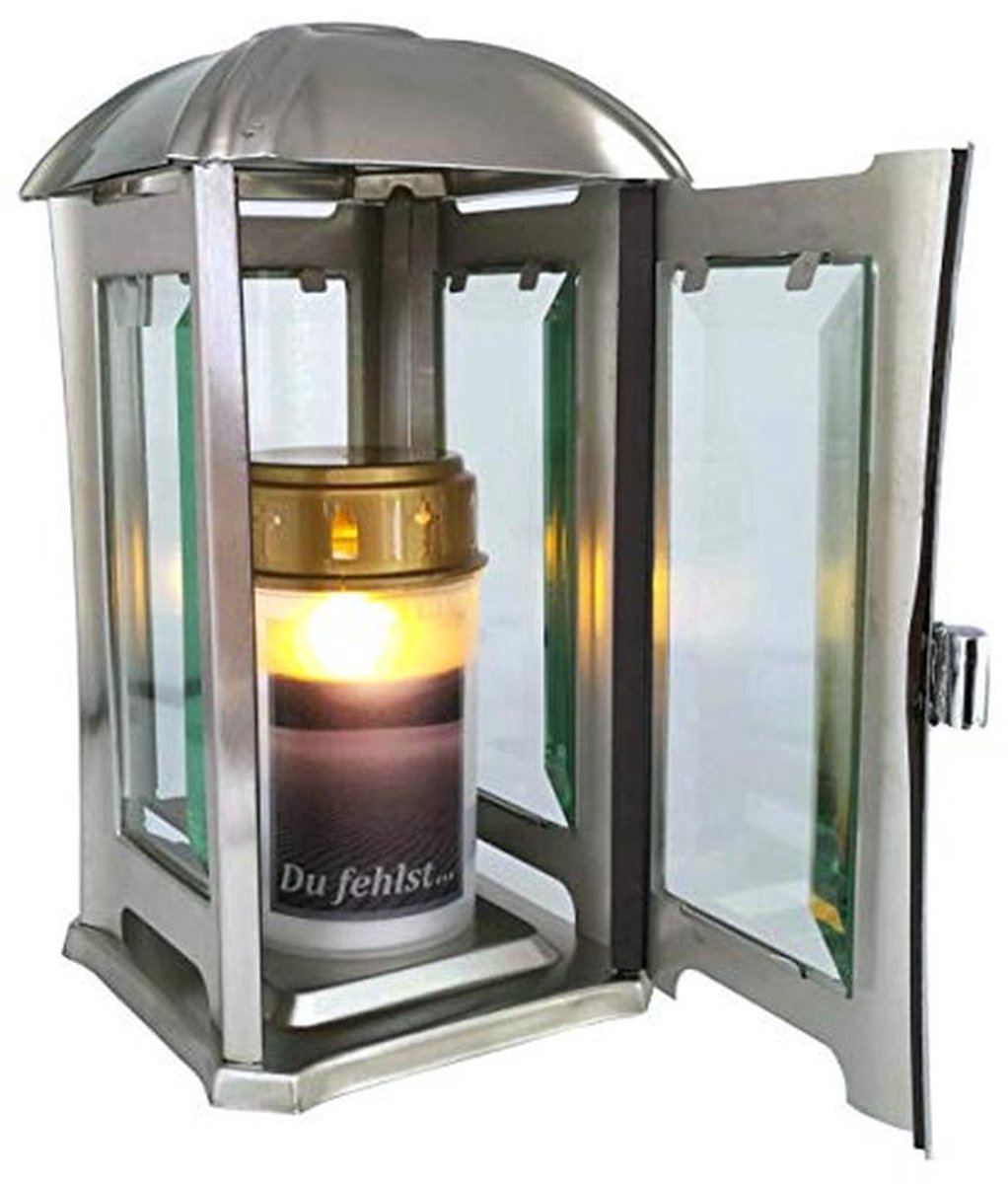 Graflantaarn RVS - Graflicht met LED - Herdenken dierbaren - Winddicht ontwerp - 24 cm hoog - Mat geborsteld