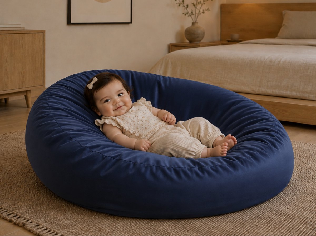 Bedrebel - Baby relax hoes voor voedingskussen zwangerschapskussen - 100% katoen satijn - blauw - Midnight blue - anti doorzakken clip - baby relaxhoes