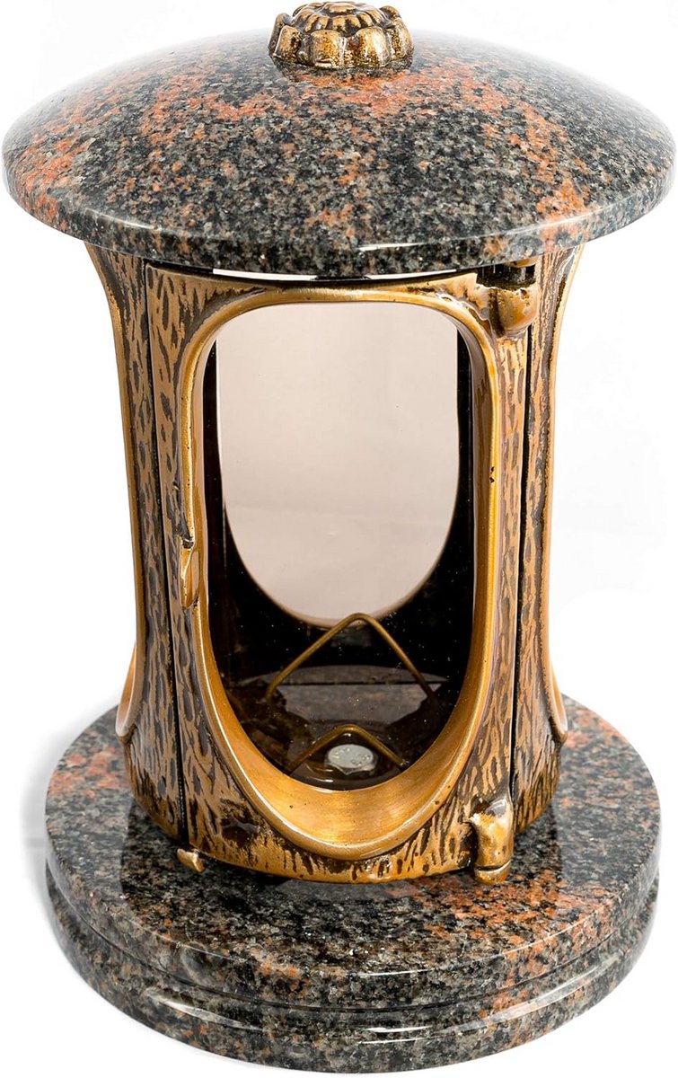 Graflantaarn - Graflicht grafdecoratie - Herdenking tonen - Vorstbestendig graniet - Hoogte 23 cm - Brons