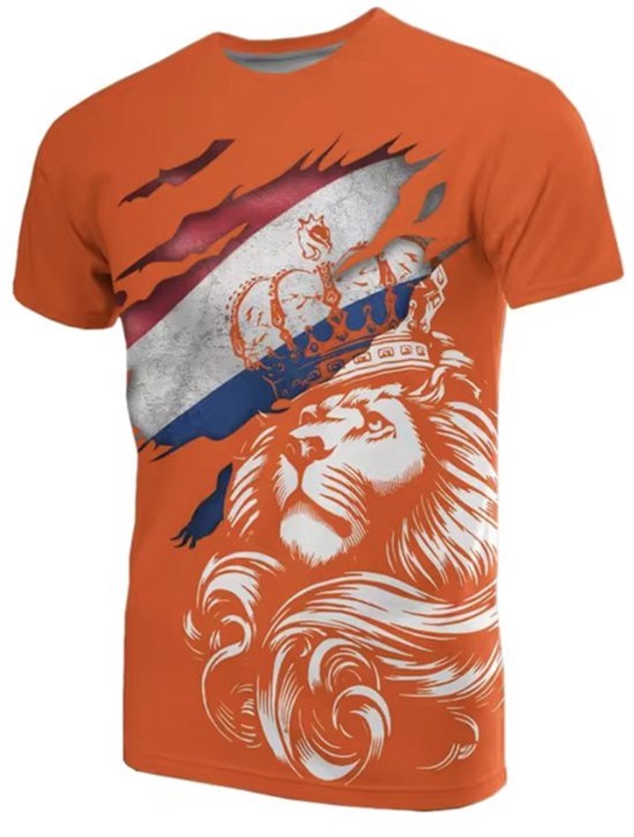 WK Voetbal 2026 T-shirt Nederland - Oranje Leeuw Design & Vlag - 2XL - Unisex