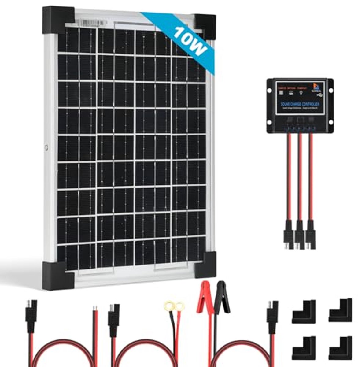 Zonnepaneel Kit - Zonne Installatie - Accu Laden - Hoog Rendement Cellen - 10 Watt - Zwart