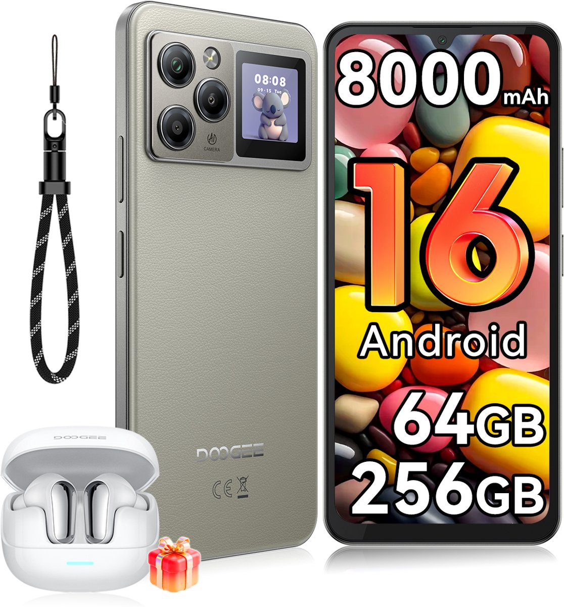 Robuuste smartphone - DOOGEE M30 Pro VIP - Telefoon 2026 - 6,88" 120Hz - 64GB RAM - 256GB ROM - 8000 mAh - Android 16 - IP68 waterdicht - 135dB spreker - GPS,NFC,OTG,FM - Grijs