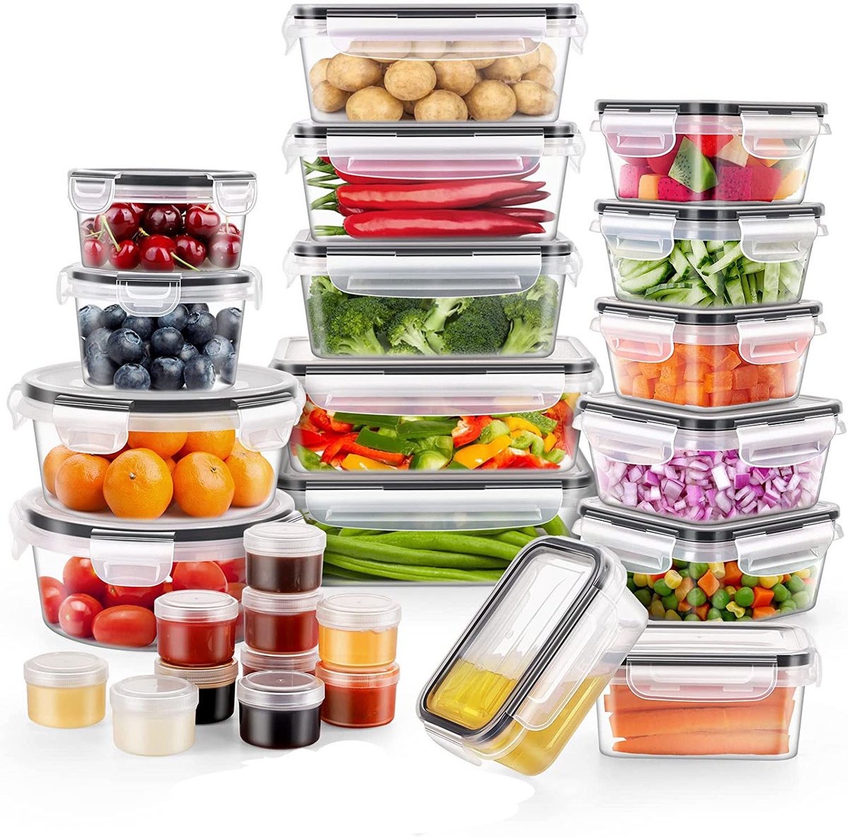 26-delige Voedselopslag Set met Deksel - Luchtdichte Kunststof Vershoudbakjes voor Keuken - Meal Prep Containers voor Koelkast en Vriezer - Herbruikbare Food Storage Box Set