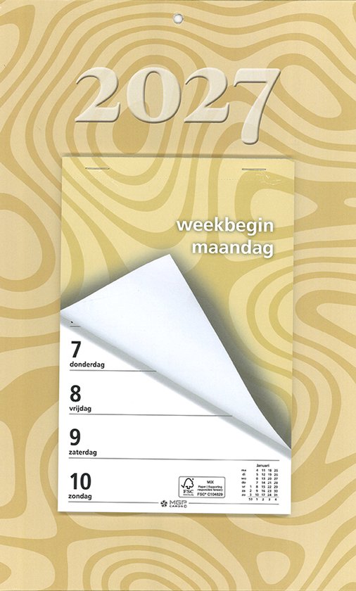 MGPcards - Week Scheurkalender 2027 - Week begint op maandag - 21 x 34 cm - Oker