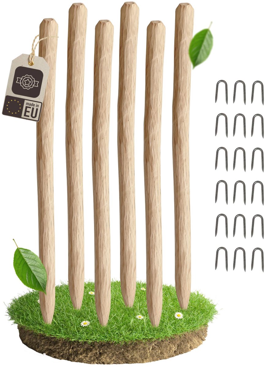 be4nature Set van 6 hazelhouten hekpalen 90 cm natuurlijke houten palen gepunt voor schapenhek en tuinhek