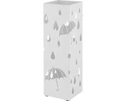 Metalen Paraplubak - Paraplu Houder - Entree Organiseren - Met Waterbakje - 15 x 15 x 49 cm - Wit