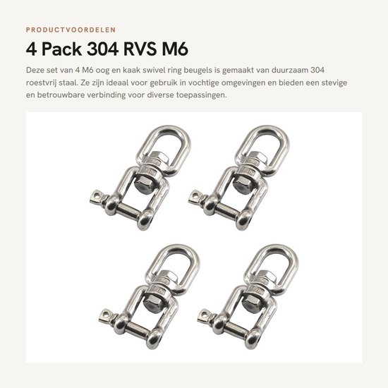 Dailygoods- Oogkaak Draaibare Ring 4 Stuks - M6 - 304 Roestvrij Staal - 360° Draaibaar - Max Belasting 300KG - Corrosiewerend en Duurzaam - Ooghaak van Dailygoods — afbeelding 5